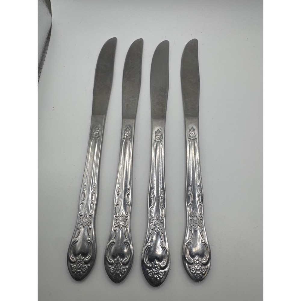 Oneida Venus Stainless Dinner Knives Set of 4 Modern Solid Handle Floral OHSVENU